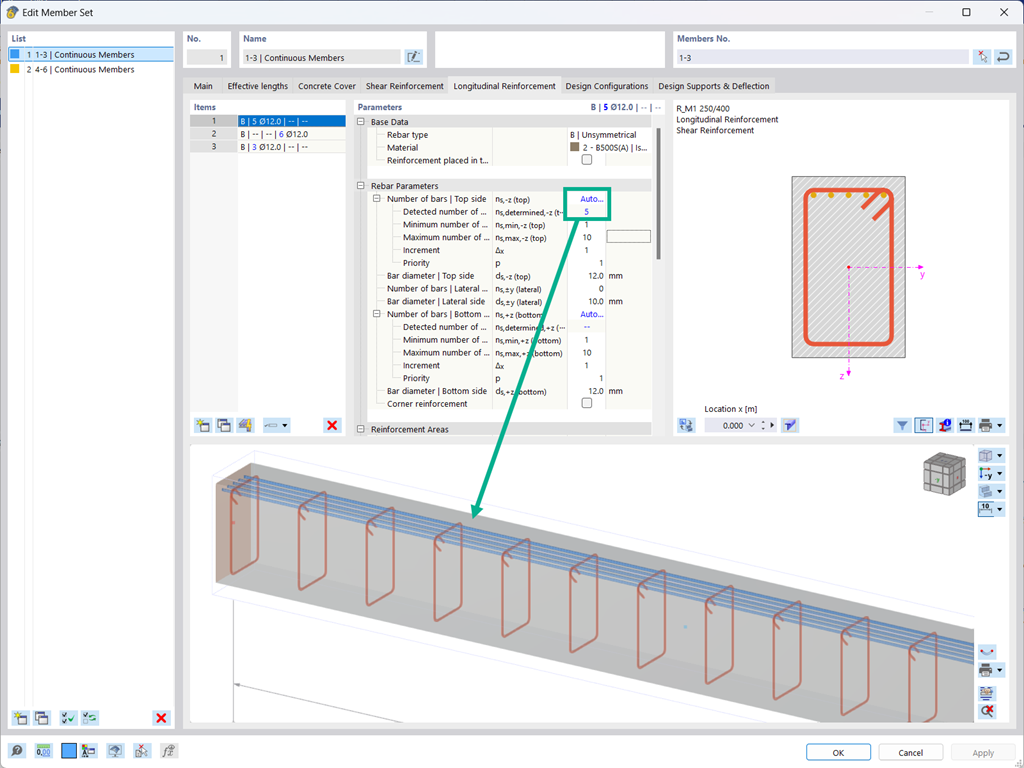 Recurso 002920 | Função automática da armadura longitudinal em barras