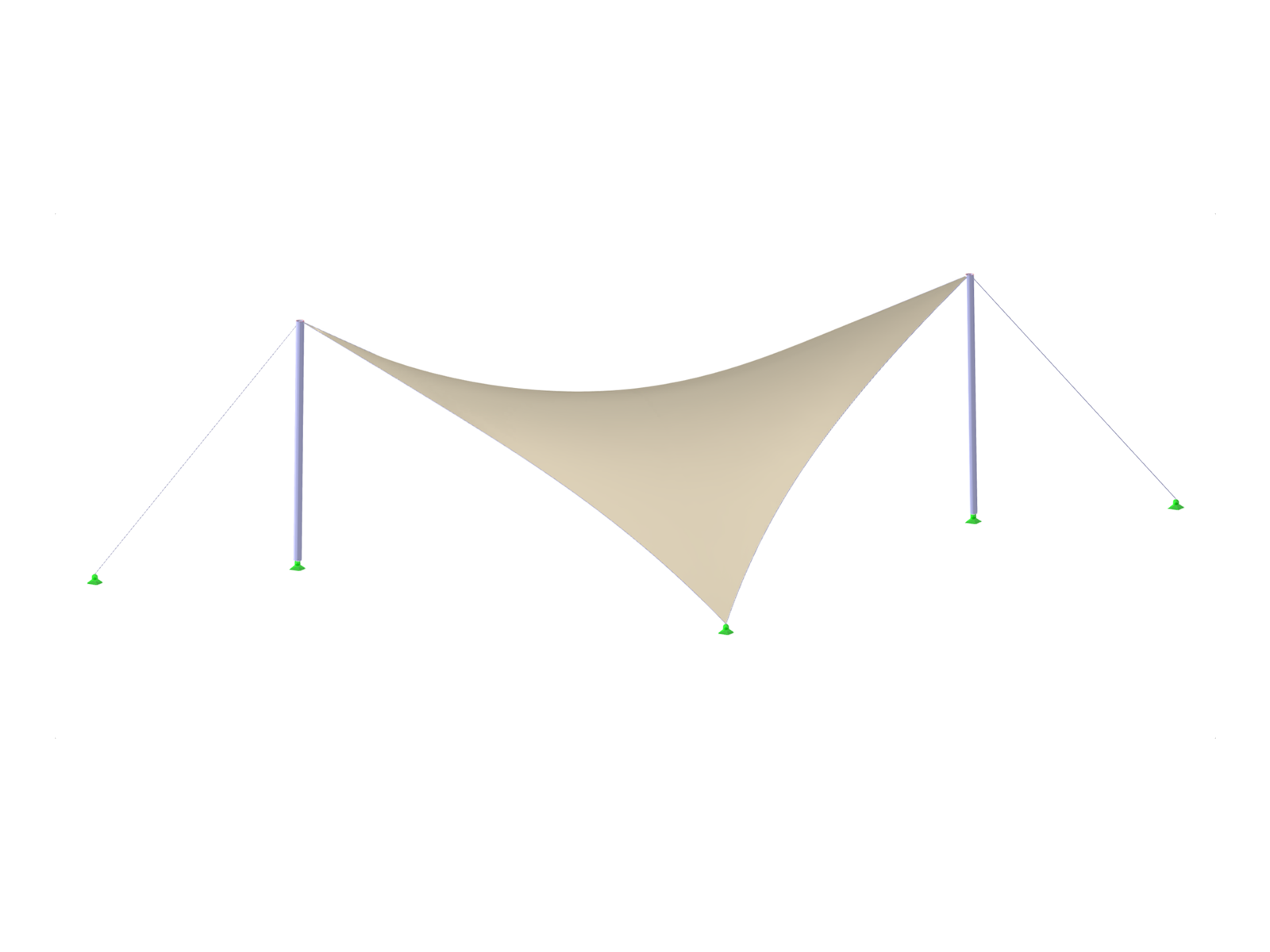 Modelo 005501 | Cobertura de membrana com cargas de vento do RWIND Simulation no RFEM