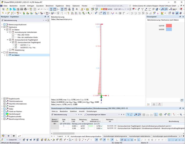 Resultados de ULS do dimensionamento de betão | Comportamento de fluência não linear, EN 2 5.8.6
