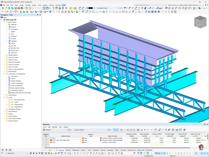 Modelo 3D de um reservatório retangular em aço no RFEM