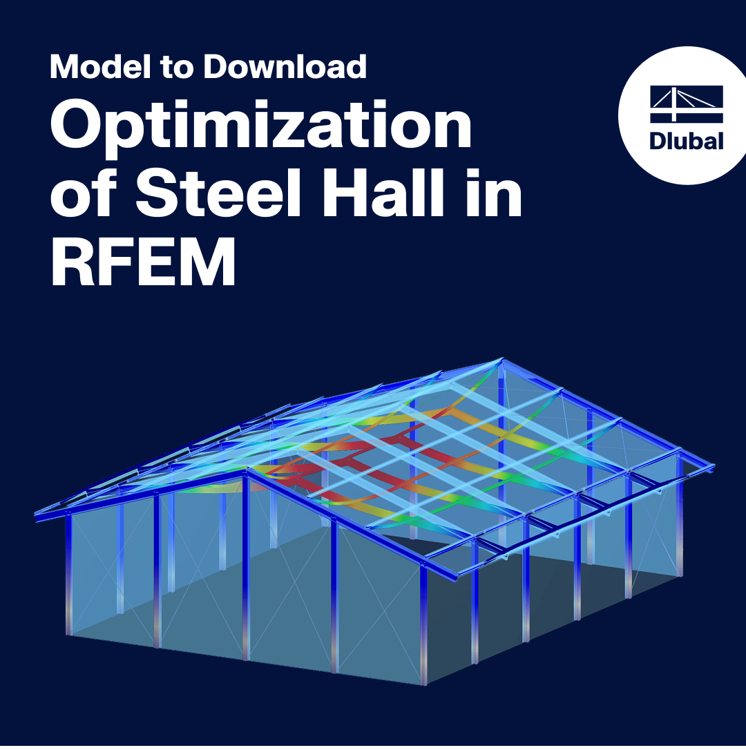 Simulação de otimização de pavilhão de aço com resultados de análise de elementos finitos no RFEM.
