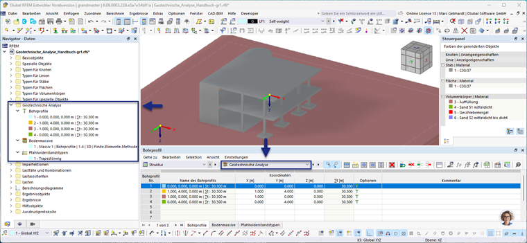Objetos do módulo "Análise geotécnica" na interface do RFEM 6