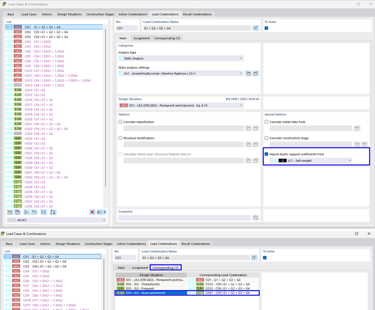 Importação automática de coeficientes de fundação elástica | Interação solo-estrutura | Coeficientes de fundação e combinação de cargas