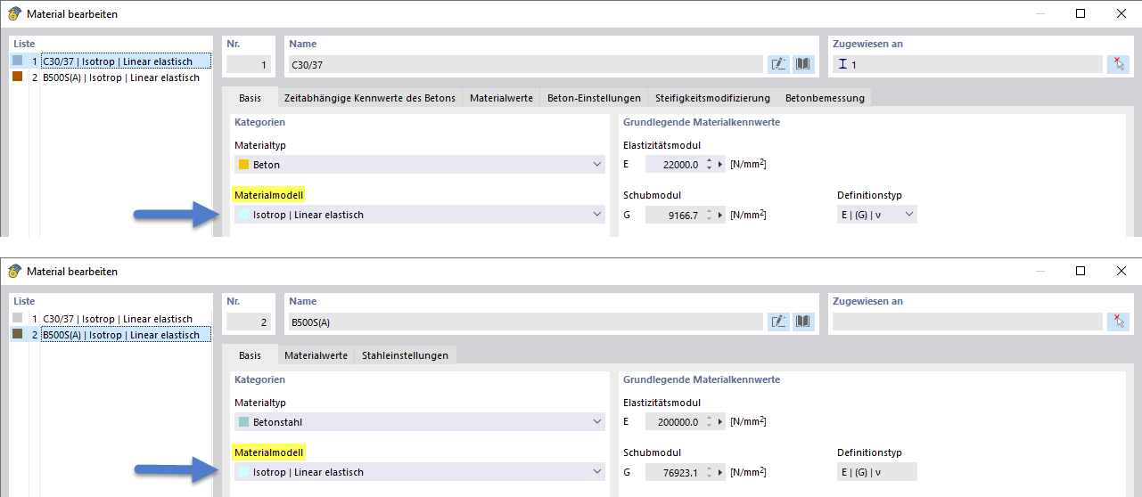 Parâmetros predefinidos para modelos de material | Betão e aço de armadura, norma