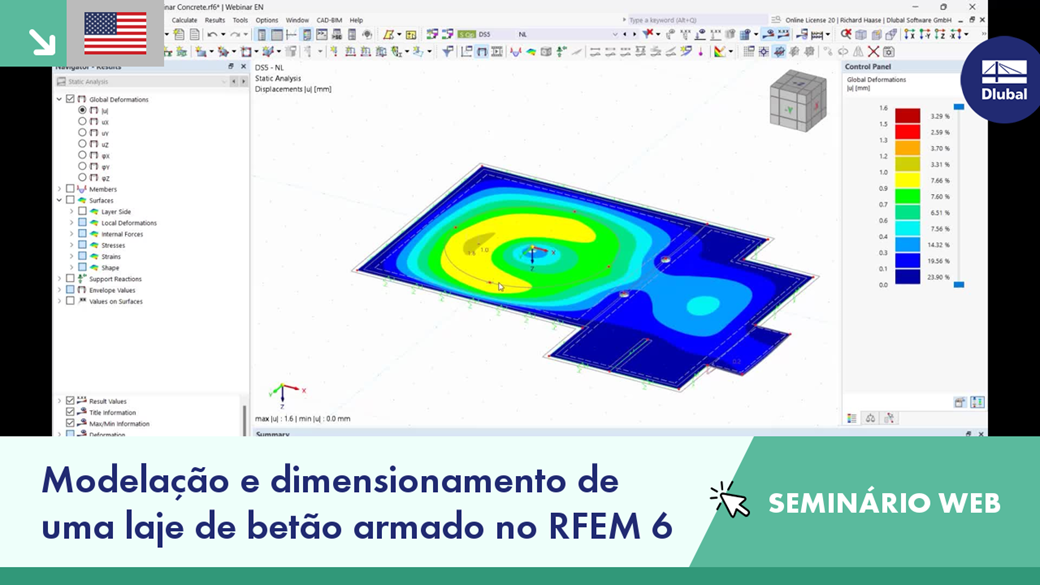 Slide de webinar a promover técnicas de modelação e dimensionamento de laje de betão armado