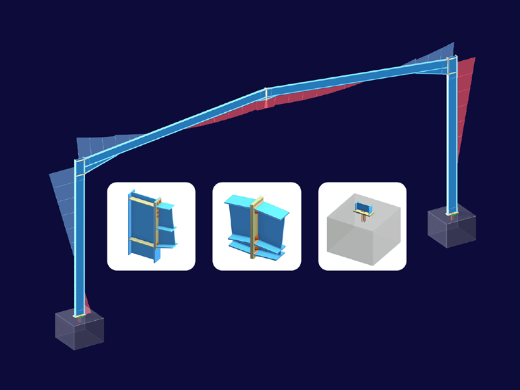 Modelo de ligações de aço integradas destacando a interação entre a ligação e a estrutura no dimensionamento.
