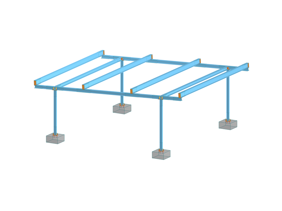 Ein Carport aus Stahl wird mit präzisen Stahlanschlüssen und detaillierten Stahl-Verbindungsdetails gezeigt.