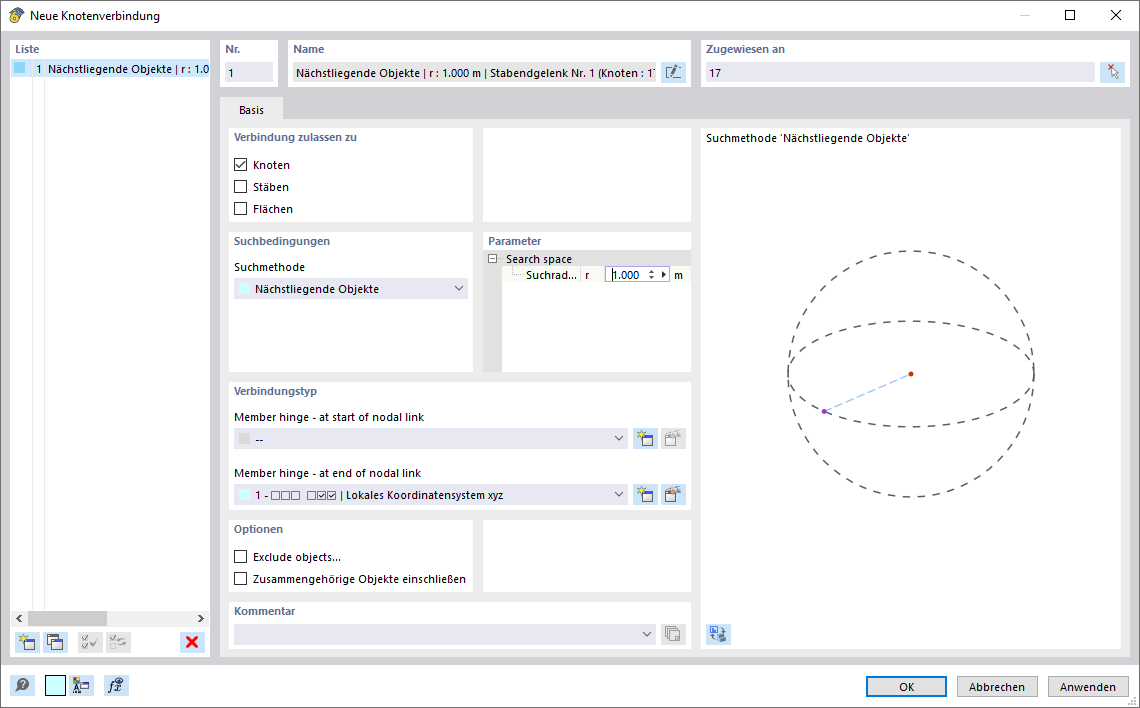 Caixa de diálogo "Novo Acoplamento de nó"