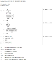 Ilustração dos resultados da análise tensão-deformação e verificação do dimensionamento de soldadura, mostrando capacidade portante em ligações estruturais.