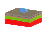 Visualização 3D de um modelo de edifício de betão armado com interação solo-estrutura, apresentando capacidades de análise geotécnica no RFEM 6.