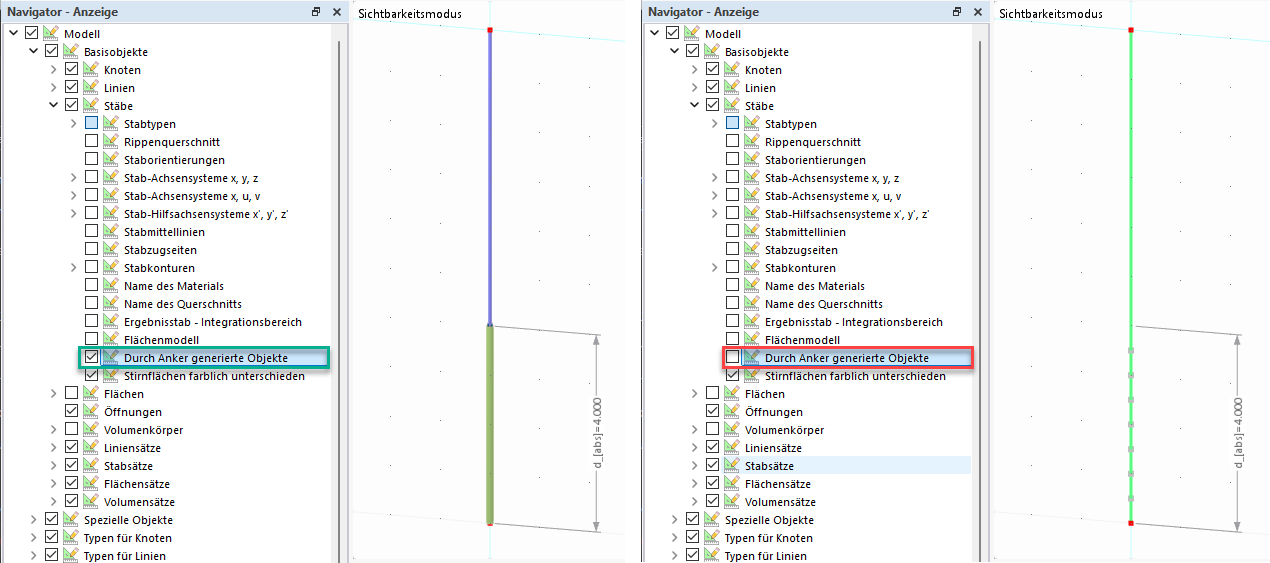 Visualização de objetos gerados por âncoras no Dlubal Software
