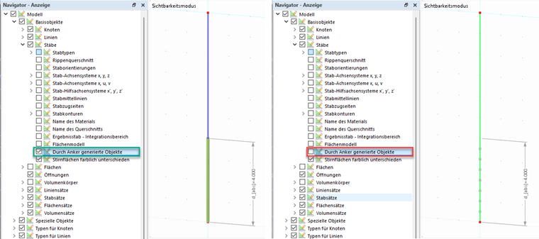 Visualização de objetos gerados por âncoras no Dlubal Software