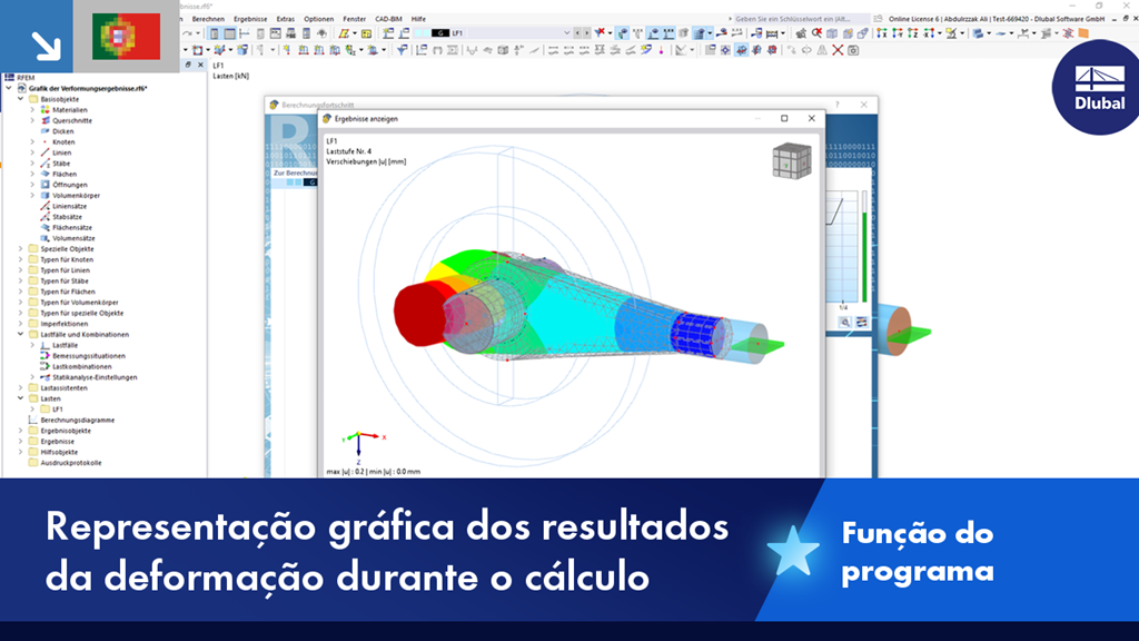 A imagem mostra os resultados da deformação de uma estrutura no cálculo de edifícios.