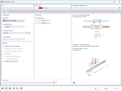 Visualização do RFEM 6 mostrando a configuração do tipo de carga Alteração de temperatura com ajuste de temperatura de linha central e diferença de temperatura.