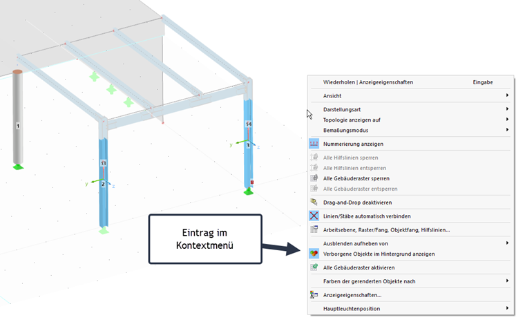 Gestão de propriedades de visualização de objetos ocultos numa aplicação da construção.