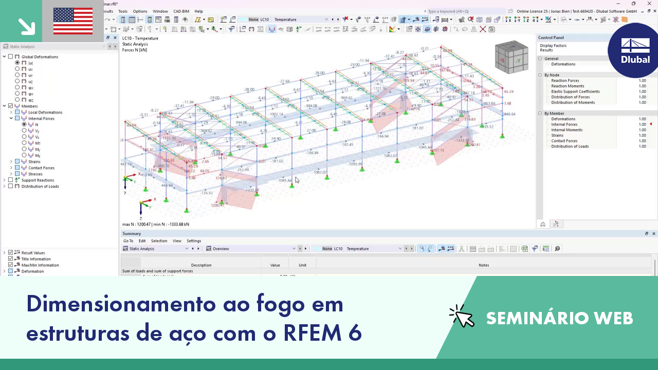 Seminário web sobre princípios de dimensionamento ao fogo em estruturas de aço para demonstração do RFEM 6.