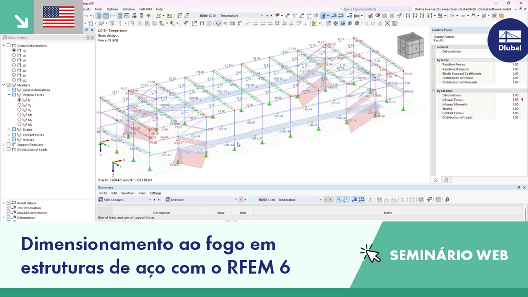 Seminário web sobre princípios de dimensionamento ao fogo em estruturas de aço para demonstração do RFEM 6.