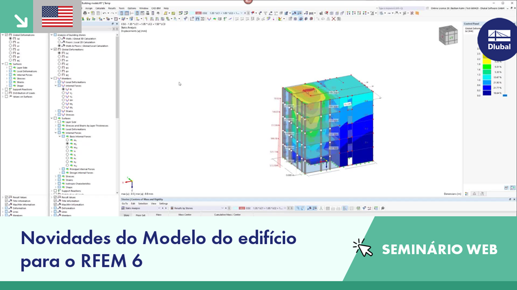 Seminário web mostrando novas funções e atualizações em modelos de edifícios utilizando o software RFEM 6.