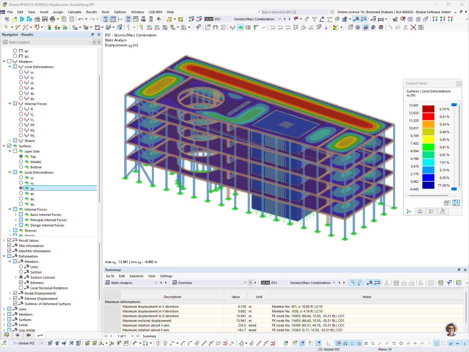 Deformação de uma estrutura mista de madeira e betão num edifício. Fotografia de © Jan Thoma, Blumer Lehmann