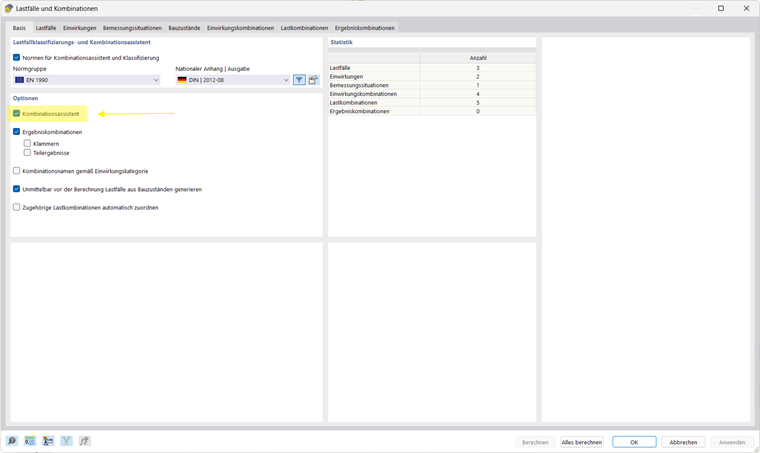 Representação da ativação do assistente de combinações para combinações automáticas no software.