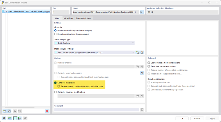 Opção para considerar a condição inicial visível no assistente de combinação