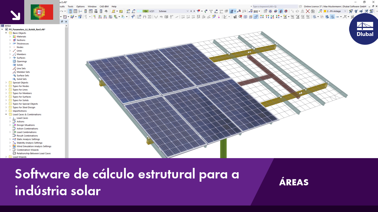 Software de análise estrutural para otimização de estruturas solares no setor energético.