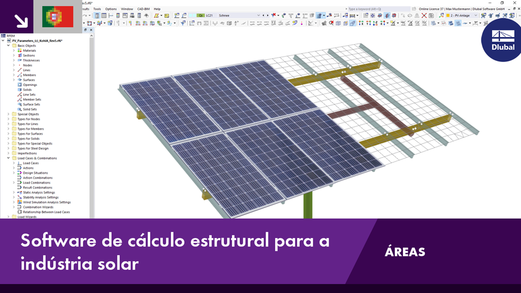 Software de análise estrutural para otimização de estruturas solares no setor energético.