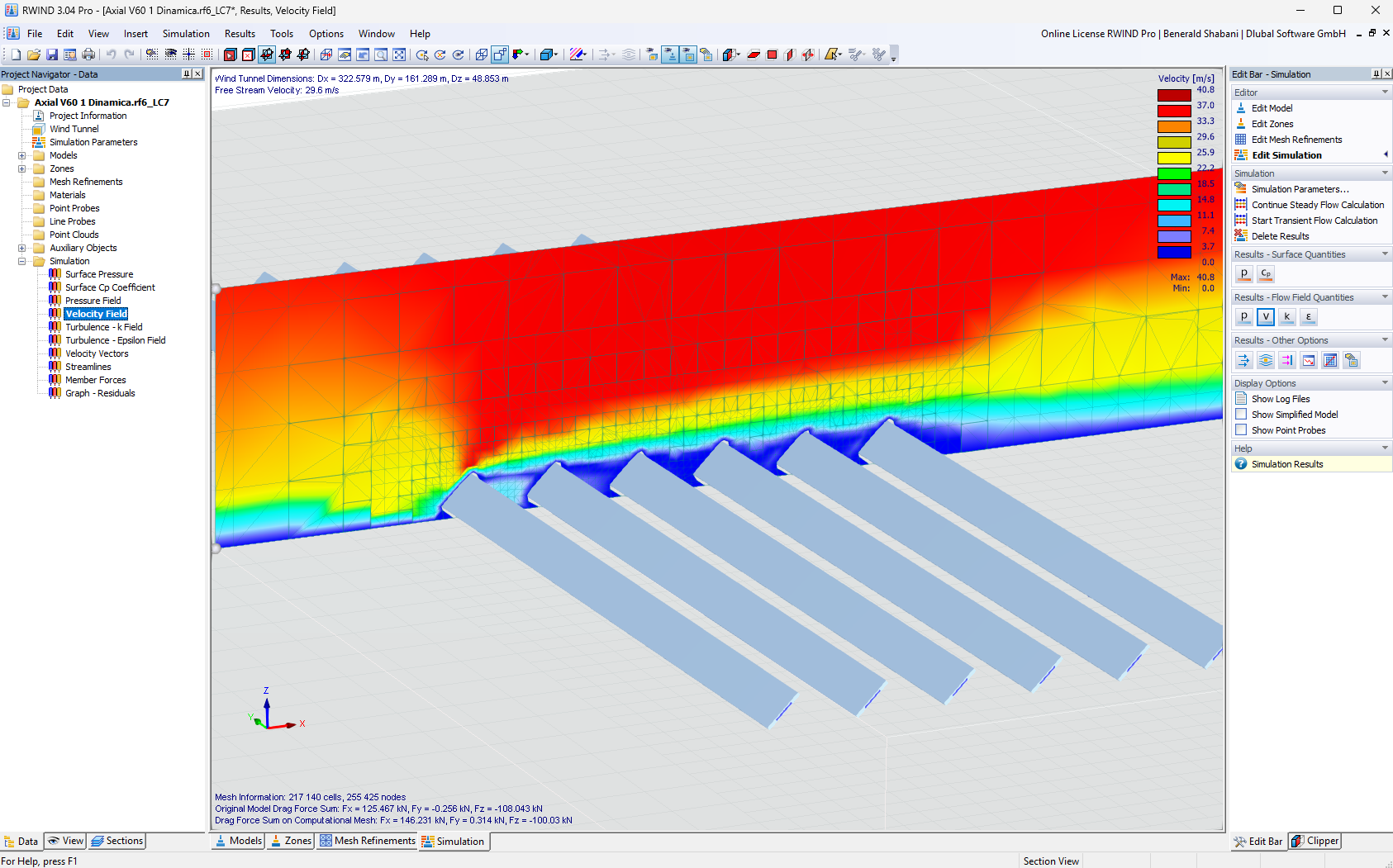 Campo de velocidades de rastreadores solares no RWIND © Axial Structural Solutions
