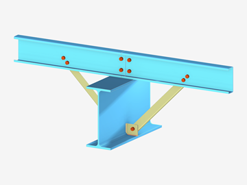 Modelo detalhado de ligação de aço apresentando o dimensionamento da ligação de escora suspensa.