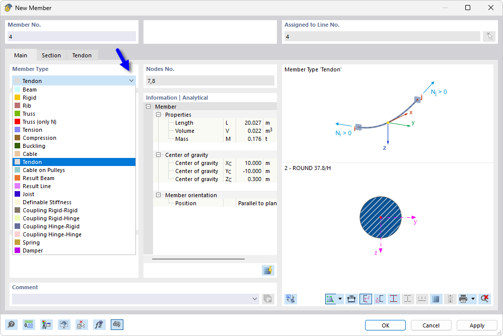 Definir tipo de barra de tendão