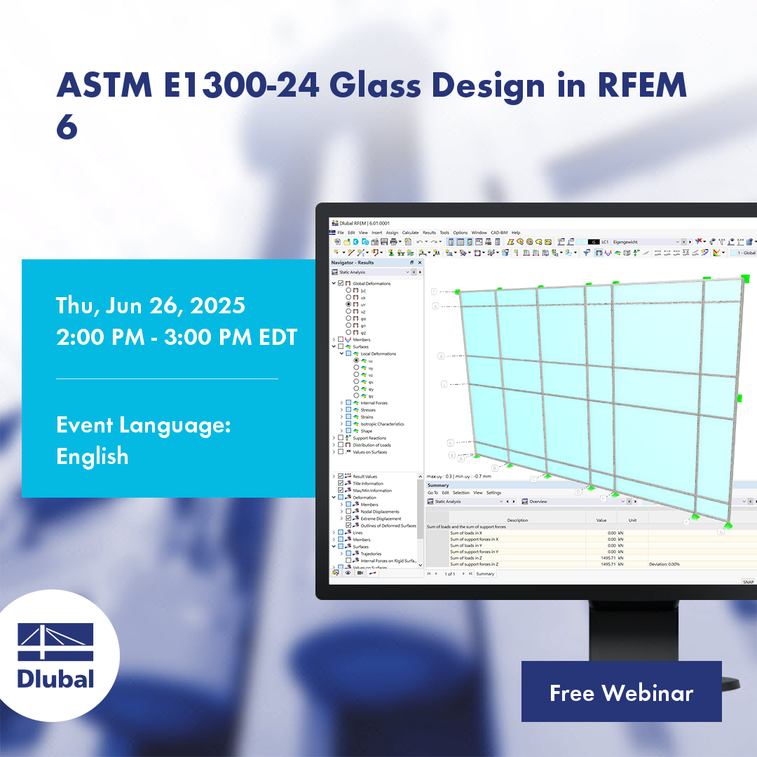 Dimensionamento de vidro no RFEM segundo a ASTM E1300-24