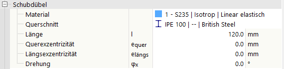 Vista de detalhe da interface gráfica para a configuração de cavilhas de corte numa ferramenta de software para análise estrutural.