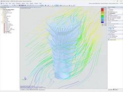 Análise de carga de vento numa estrutura escultural realizada com o software RWIND Simulation.