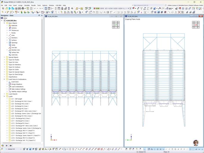 Modelo de uma estrutura de silo complexa no RFEM