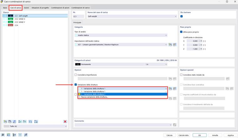 Casos de carga e combinações | Variação da estrutura