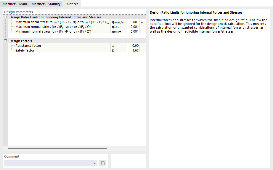 Separador "Superfícies" para dimensionamento de aço segundo a AISC 360