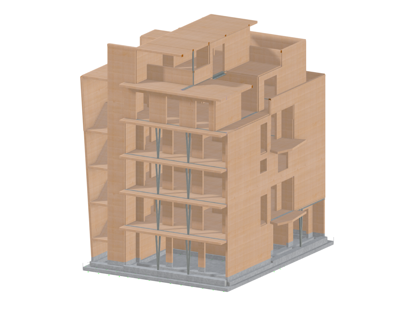 Edifício residencial de seis andares em CLT, dimensionado para resistência sísmica em Modena, Itália, mostrando uma engenharia pioneira em madeira.
