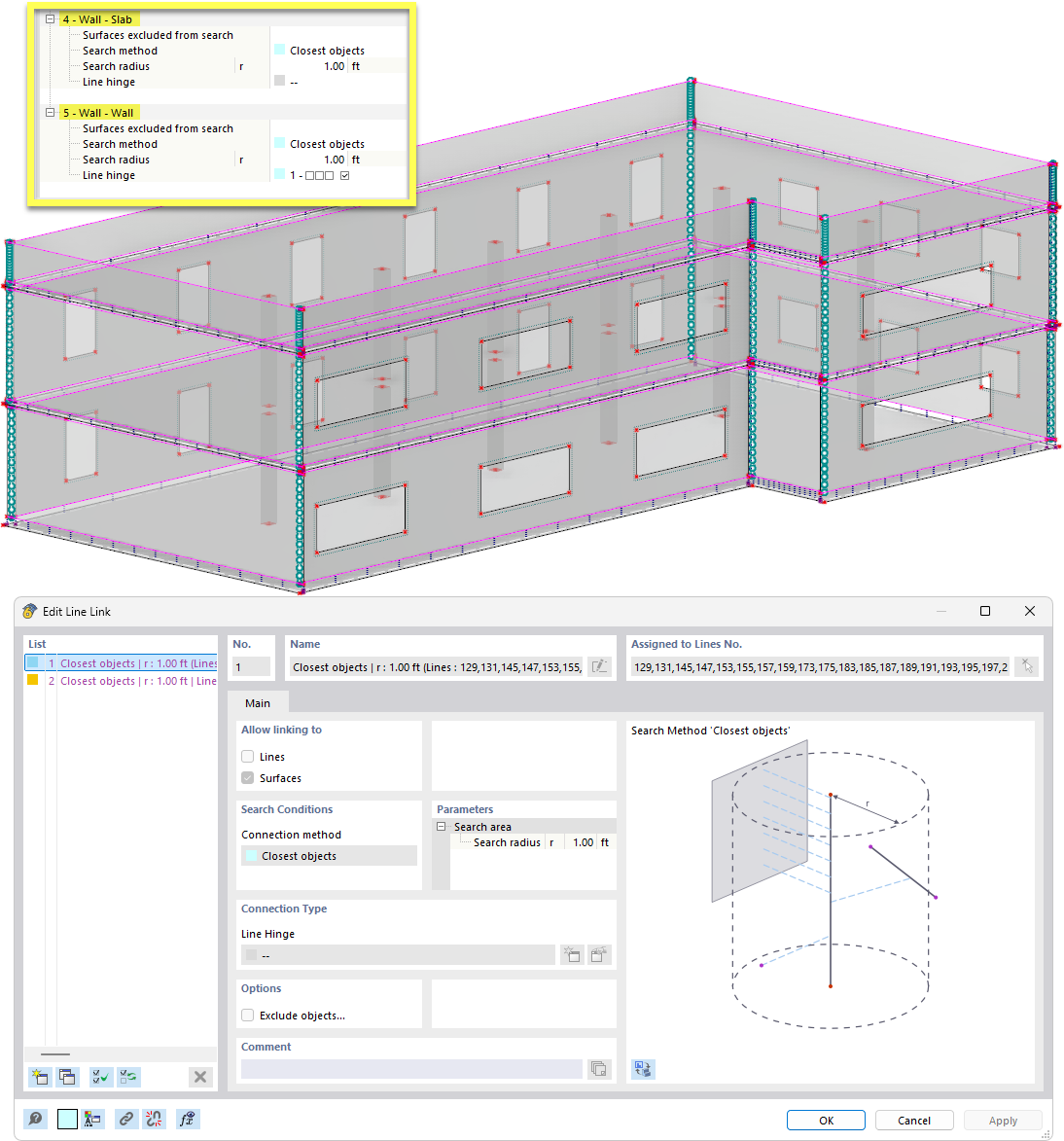 Regra para tipos de acoplamento “Parede – laje” e “Parede – parede” com resultado