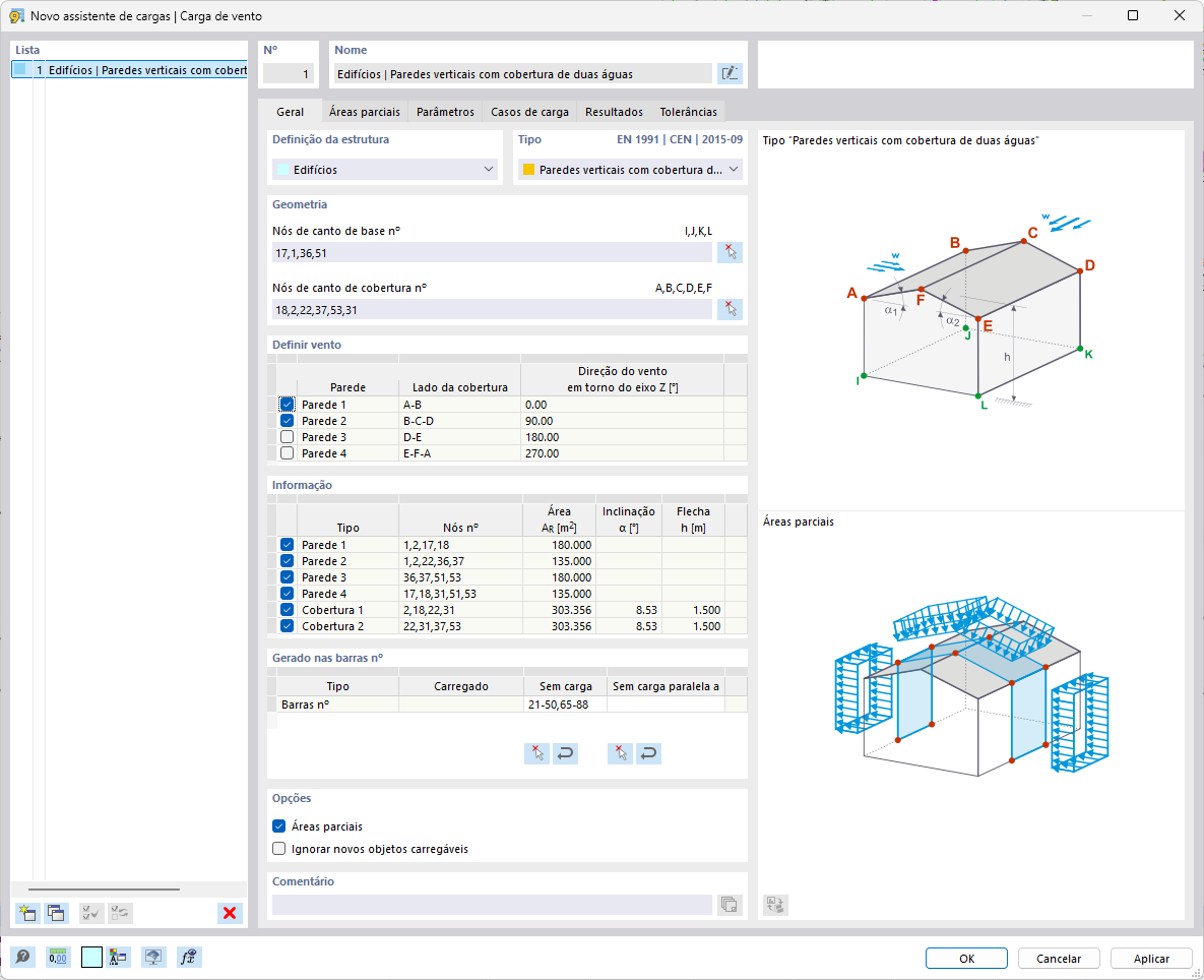Caixa de diálogo "Novo assistente de carga | Carga de vento"