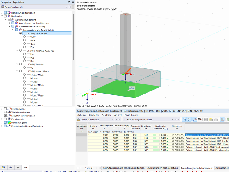 Utilização da verificação da rotura por punçonamento como isossuperfície sob uma sapata isolada no RFEM 6