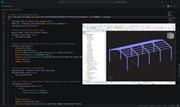 Interface do RFEM 6 exibindo um modelo de uma estrutura de pavilhão de aço com integração de script Python para automação e personalização aprimoradas.