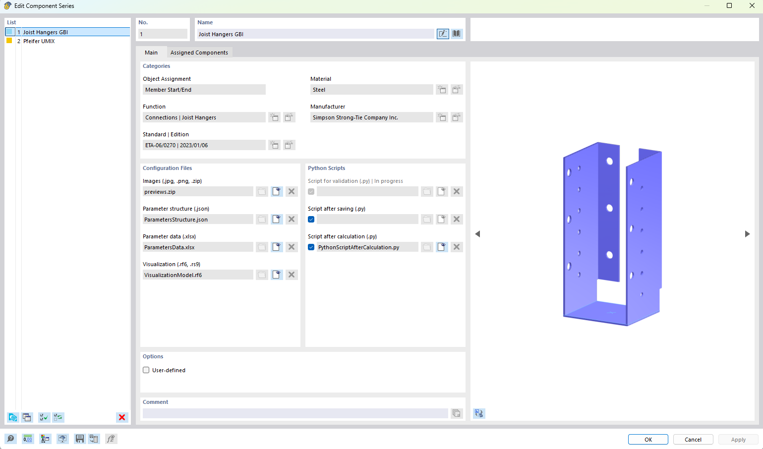 Funcionalidades avançadas na janela de diálogo de componentes para a modelagem de estruturas complexas no RFEM.