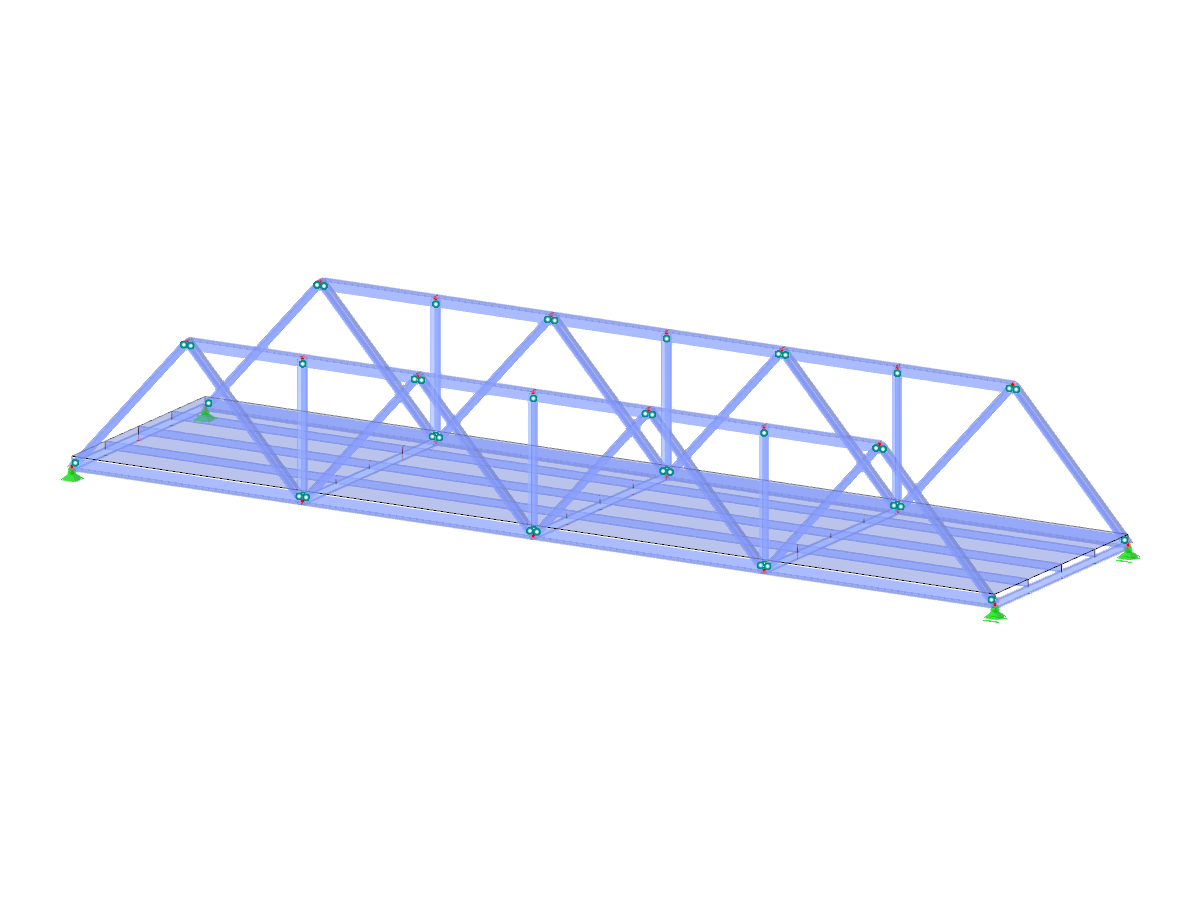 Ponte treliçada simples construída para análise estrutural com ênfase na configuração de treliça e distribuição de carga.