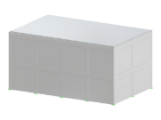 Modelo de um edifício de betão com design retangular, apresentando um número variável de tramos e pisos, incluindo paredes, lajes, vigas e pilares.