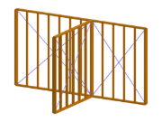 Estrutura de parede de madeira pré-fabricada conectando-se com outra parede no meio.