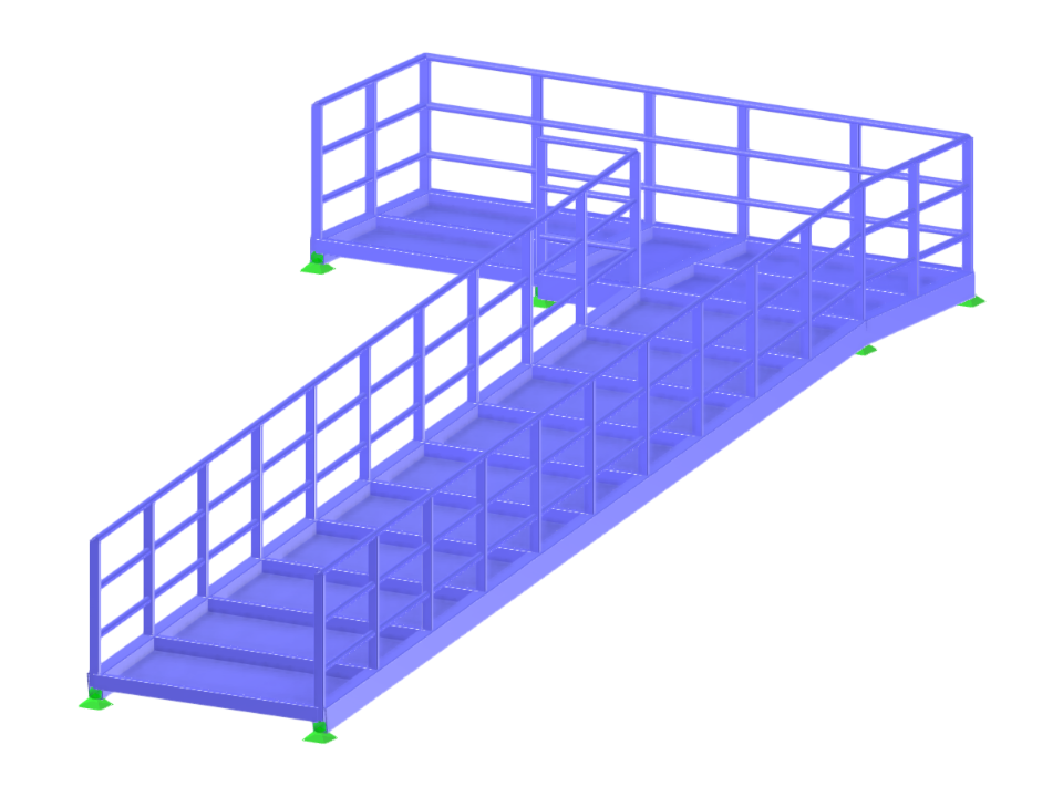 Uma vista detalhada de uma estrutura de aço de rampa com uma curva acentuada à esquerda, demonstrando precisão de engenharia e eficiência de design.