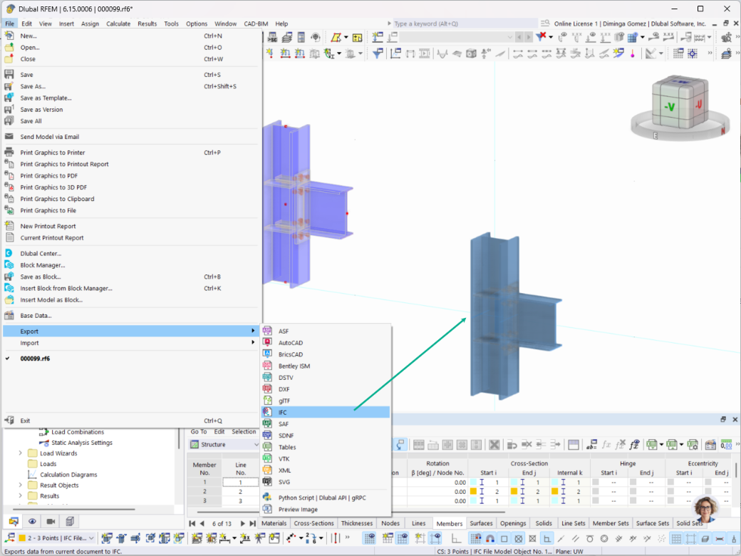 Exporte de ligações de aço do modelo RFEM para um ficheiro IFC