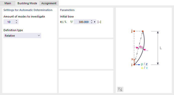 Definir parâmetros para a determinação automática de imperfeições