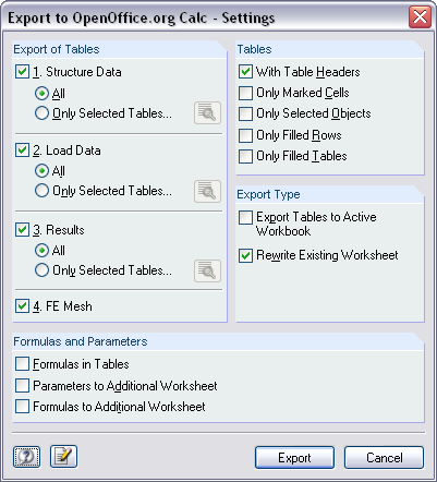 Спецификации экспорта в MS Excel