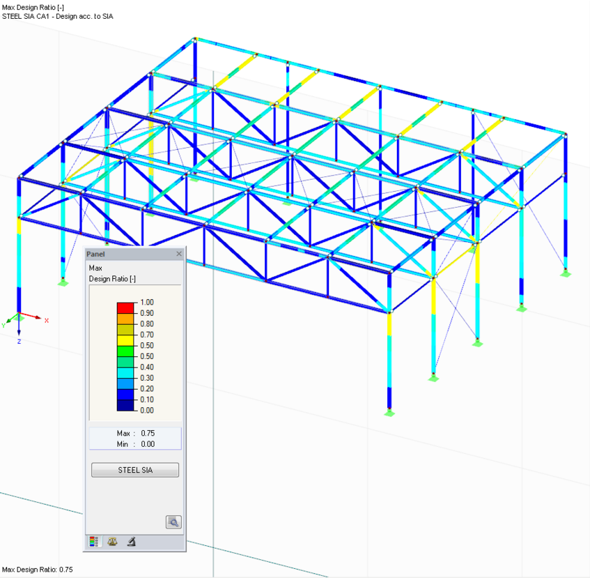Результаты расчета из RF-/STEEL SIA в 3D-рендеринге